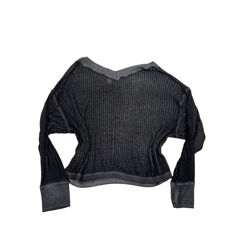 We The Free Free People Charcoal Gray Waffle Knit Thermal V-Neck Top Size L - Picture 3 of 6